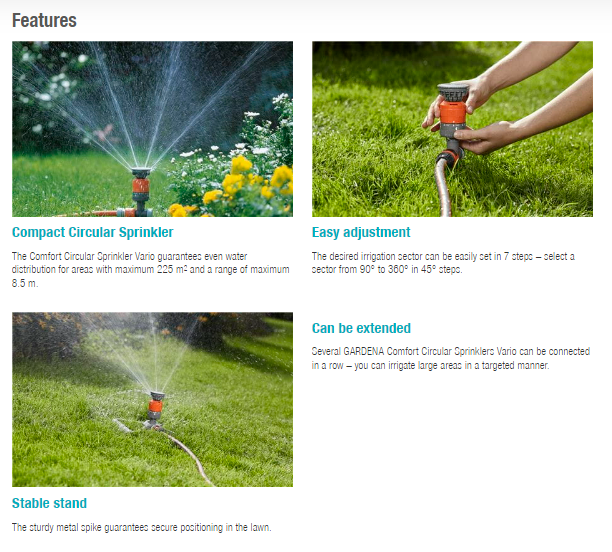 Gardena Comfort Circular Sprinkler Vario 1949 Garden Plus